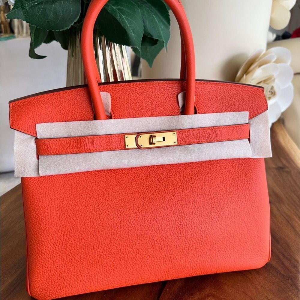 100% authentic Hermes birkin 30 feu orange togo ghw stamp T